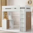 thumbnail image 3 of Benjara Wooden Twin Size Loft Bunk Bed with Workstation- White and Brown, 3 of 3