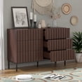 thumbnail image 3 of UEV Fluted Dresser for Bedroom with 6 Drawers, 47" Wide Large Chest of Drawers with Metal Stand, Mid-Century Wooden Dresser TV Stand, Closet Storage Organizer for Living Room, Hallway (Walnut), 3 of 8