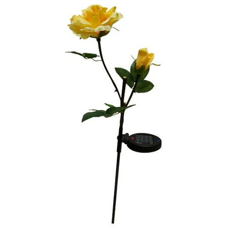 Solar Yellow Rose with White LED Light Garden Stake