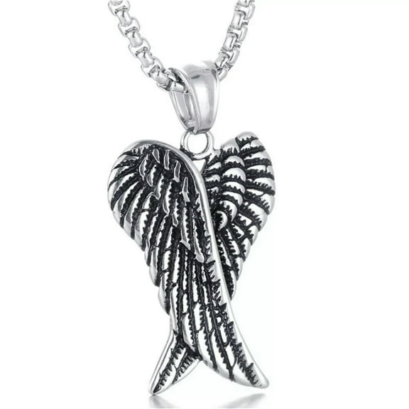 GKNET Mens Womens Angel Wings Feather Pendant Necklace Stainless Steel Box Chain 24"