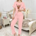 thumbnail image 3 of Felirenzacia Christmas Pajama Sets for Women, 3PC Loungewear with Short Sleeve Tops, Pants with Shorts, Casual Soft Home Yoga Outfit Sets, 3 of 7