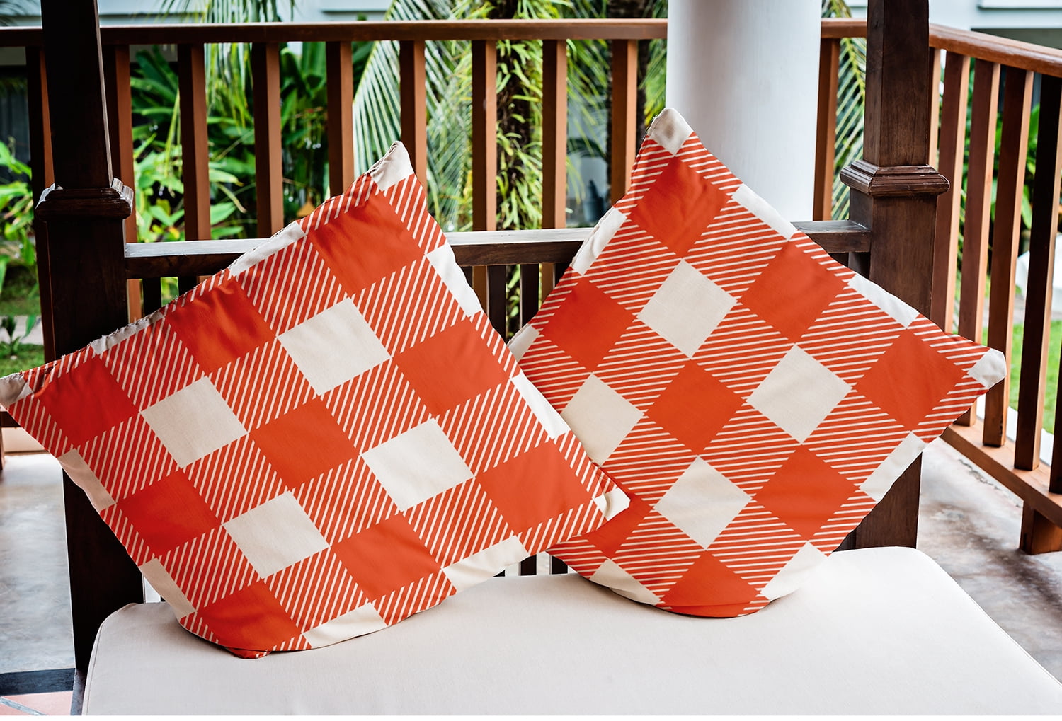 16" x 16" Simply Daisy Buffalo Plaid Polyester Indoor/Outdoor Pillow, Harvest Orange Qty 1