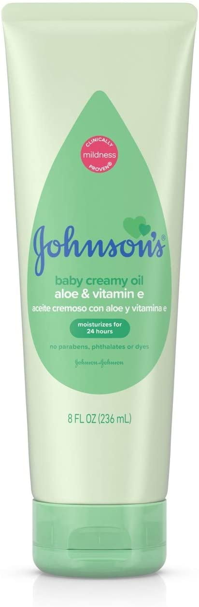 2 Pack Johnson's Baby Creamy Oil Aloe & Vitamin E 8 Ounce