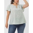 thumbnail image 6 of MODA NOVA Juniors Plus Size Floral Keyhole Flared Short Sleeve Chiffon Blouse Light Blue 4X, 6 of 6