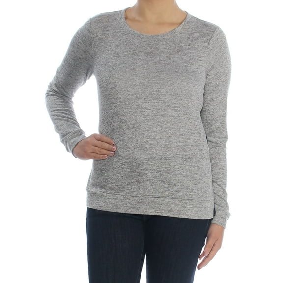 MAISON JULES Womens Gray Check Long Sleeve Jewel Neck Top Size: S