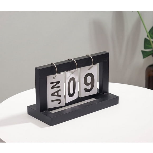 Calendario de escritorio de madera, rotafolio, calendario reutilizable para el hogar, adorno negro