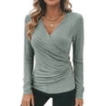 thumbnail image 2 of Women's Hollow Out Detail Blouse, V Neck Long Sleeve Trendy Pullover Top, Modern Sophisticated Top for Night Out or Cocktail Parties, Gray - 2XL, 2 of 6