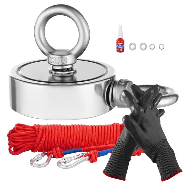VEVOR 1000 LBS Strong Fishing Magnet Kit Double-Sided Pull Force and Rope Carabiner