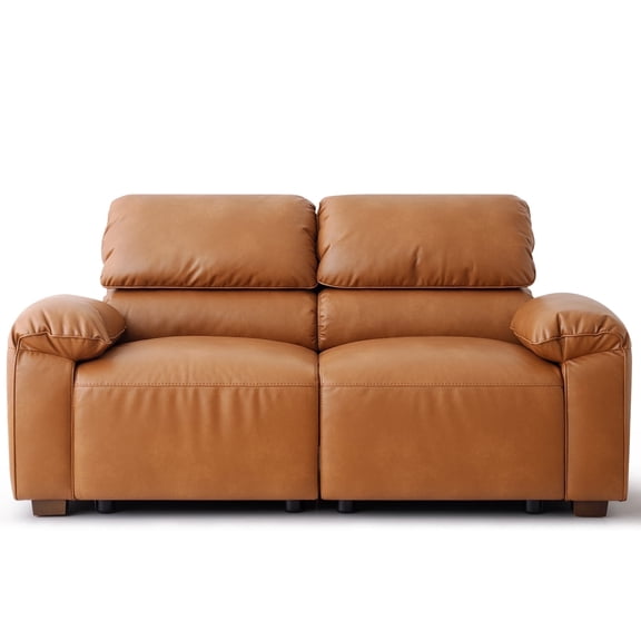 Faux Leather Sofa Couch, Luxury Mid-Century 68" 2-Seater Armchair Couch with Comfort Cushion for Living Room, Easy to Assembly, Elegant Cognac Tan