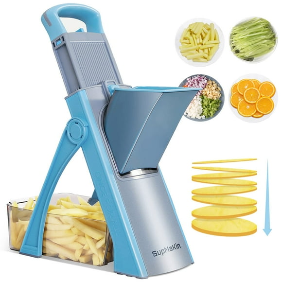 SUPMAKIN Trancheuse Mandoline Sûre Améliorée Plus, Hachoir à Légumes Réglable, Trancheuse de Pommes de Terre, Hachoir à Salade de Légumes Artefact de Coupe de Cuisine Sûr (Bleu)
