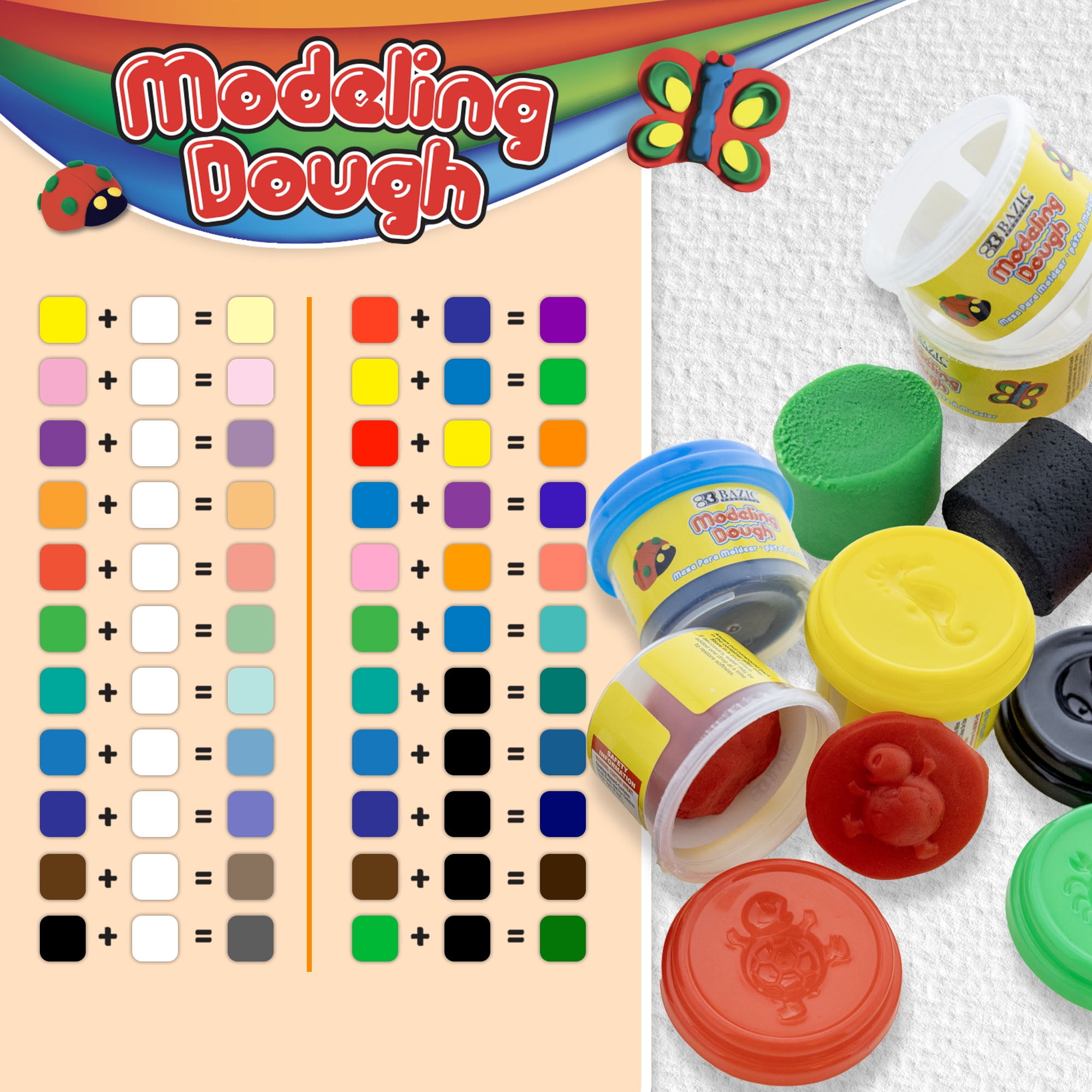 BAZIC Modeling Dough 1 Oz, 5 Primary Colors, Non Toxic with Mold Caps, 36-Pack