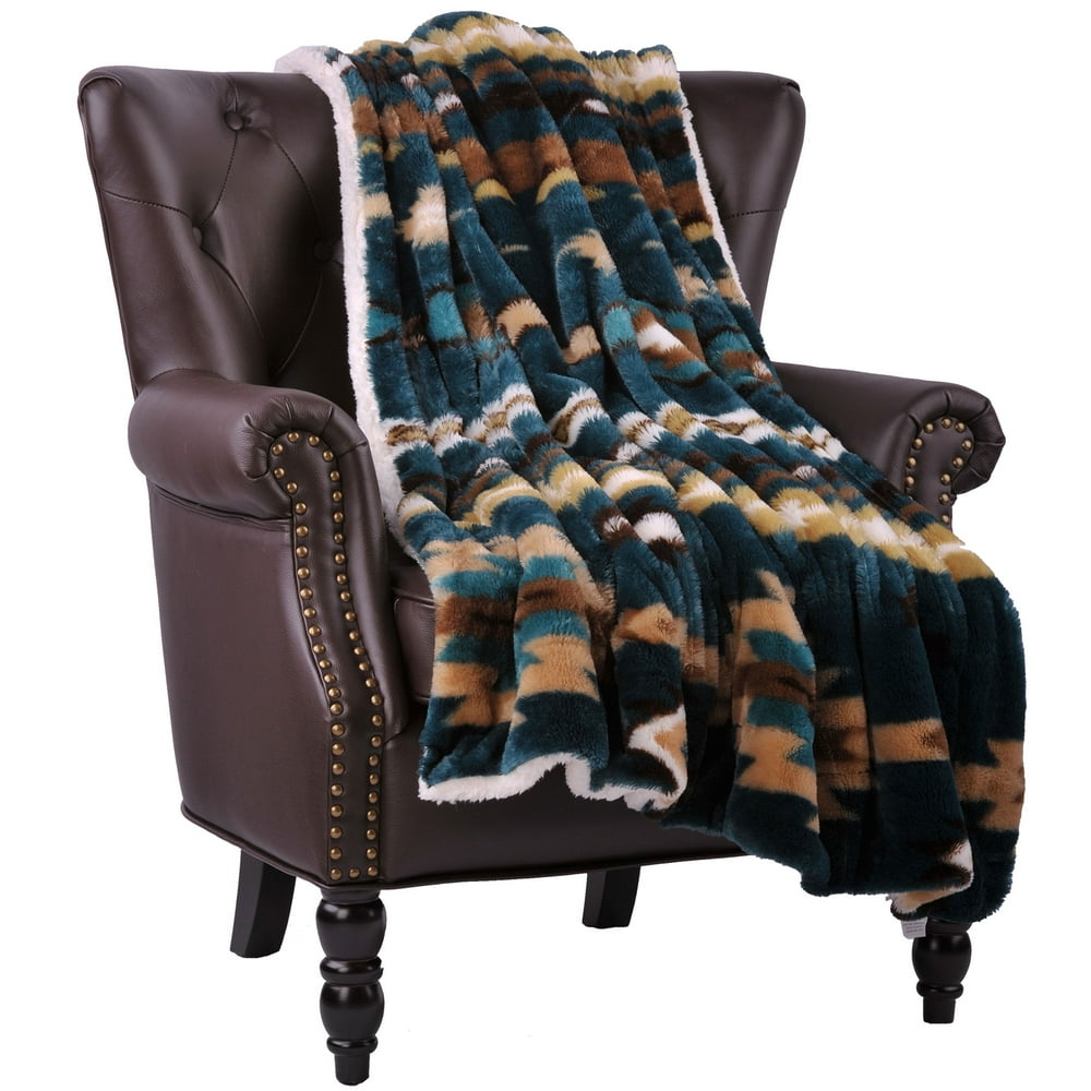 Southwest Faux Fur & Sherpa Throw Deep Teal 50" x 60"