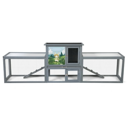 Noaman Large 2-Story Outdoor Rabbit Hutch 94.5x18.9x31.1in with Dual Runs, Weatherproof Gray Cage