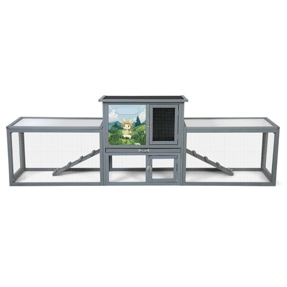 Noaman Large 2-Story Outdoor Rabbit Hutch 94.5x18.9x31.1in with Dual Runs, Weatherproof Gray Cage