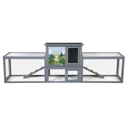 Witaxima Extra Large Bunny House with PC Sun Roof, Pull-Out Tray, 94.5in Dual Run Enclosure Gray