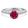 thumbnail image 3 of Gem Stone King 925 Silver and 10K Yellow Gold Red Created Ruby and Lab Grown Diamond Engagement Ring for Women | 1.18 Cttw | Round 6MM | Gemstone July Birthstone | Size 6, 3 of 6