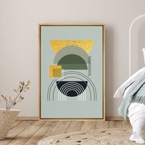 PixonSign Framed Canvas Print Wall Art Geometric Gold and Green Semi Circles Abstract Shapes Illustrations Modern Art Chic Colorful Green Dark for Living Room, Bedroom, Office - 16"x24" Natural