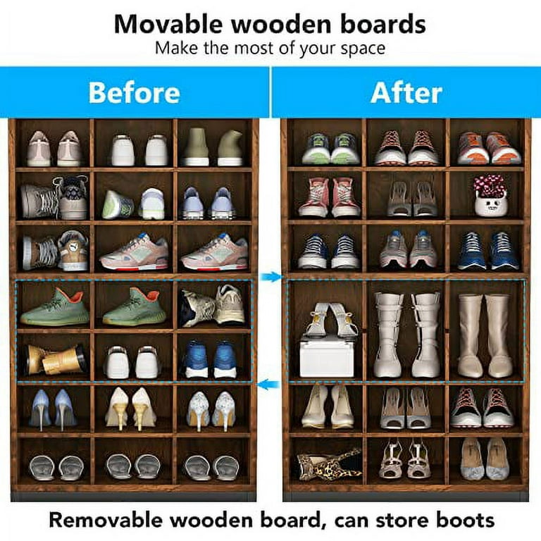 Tribesigns Shoe Storage Cabinet, Freestanding Shoe Storage Organizer with 24 Cubbies, 8-Tier Brown Shoe Rack Adjustable Partition for Entryway, Closet