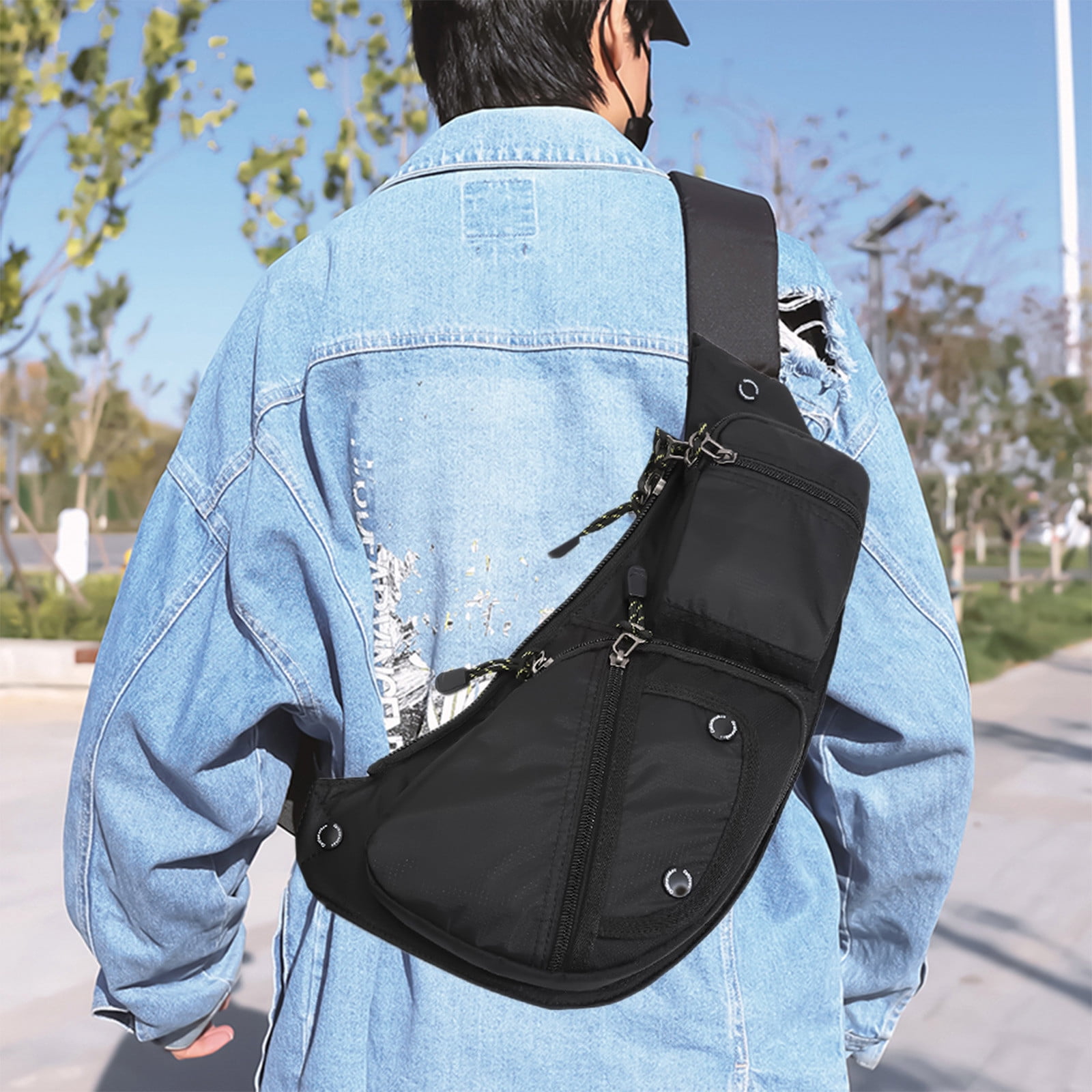 Msgweeeg Shoulder Bag Leather Chest Bag for Men Women Waterproof Crossbody Sling Bag Antis-Theft Fashion Shoulder Bag with Adjustable Strap for Travel Commuting Sports Street Style