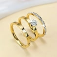 thumbnail image 6 of Rings for Women, Gold Rings with Heart Round Cubic Zirconia Moissanite Ring 3 in 1 Set 18K Gold Plated Stainless Steel Stackable Rings for Women Size 5-10, 6 of 9