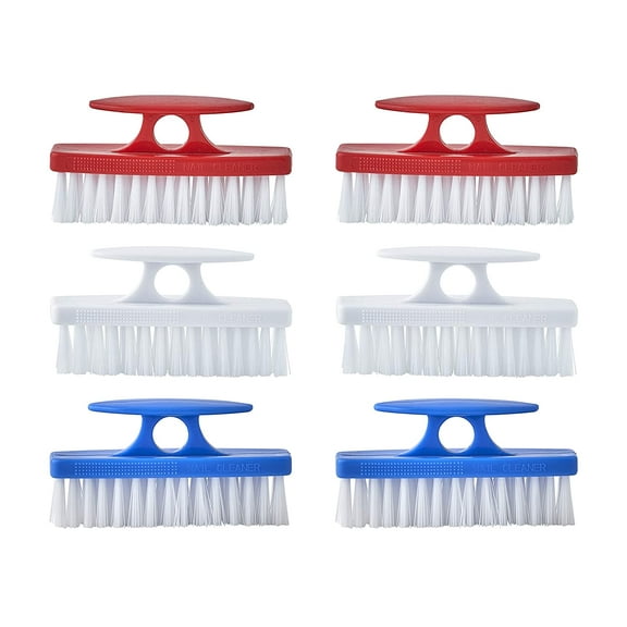 Superio Nail Brush Cleaner with Handle, 6 Pack (Red, Blue, White)- Durable Brush To Clean Toes, Fingernails, Hand Scrubber All Surface Cleaning, Heavy Duty Scrub Brush Stiff Bristles, Easy To Hold