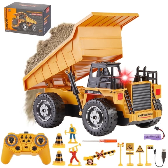 Lictin Remote Control Dump Truck Toys, 11 Channel RC Construction Vehicle Toys with Light & Music, Rechargeable RC Dump Truck Gifts for Boys Kids Age 3