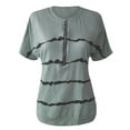 thumbnail image 2 of Ichuanyi Women Fashion Plus Size Tops Zipper Stripe Print V-Neck Short Sleeve Casual T-shirt Blouse, 2 of 5