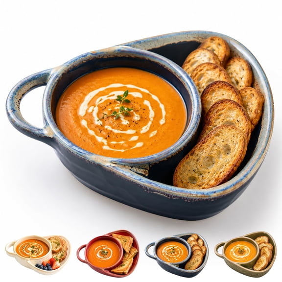 Soup and Sandwich Bowl, 2-in-1 Bowl & Plate Combo, Serving Dish for Breakfast, Salad, Bread & Fruits