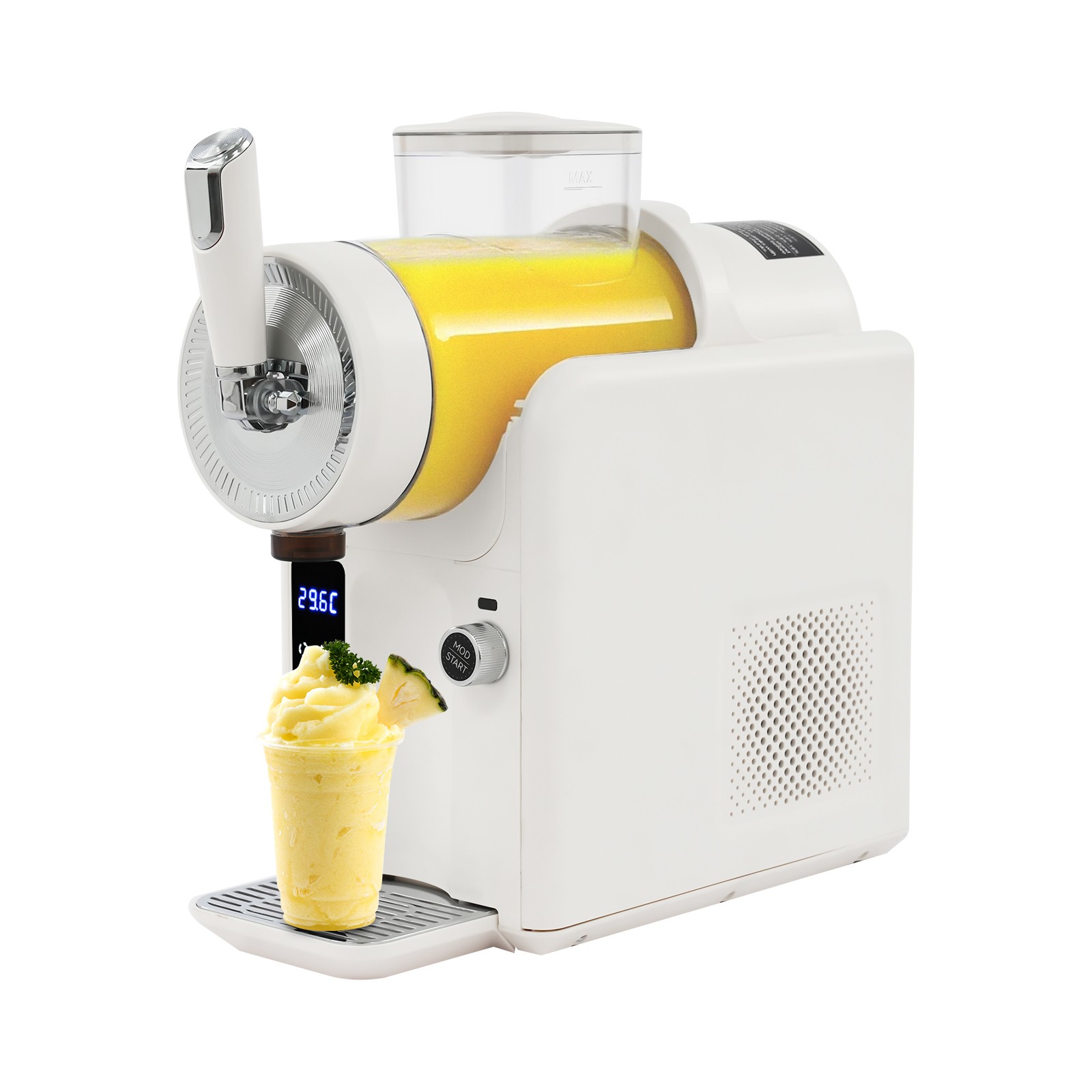 Slushie Machine, Automatic Frozen Drink Maker with 6 Modes for Slush, Ice Cream, Smoothies, Cocktails, 185W Motor, LED Display, Self-Cleaning, Includes Ice Cream Molds, Beige, 110V