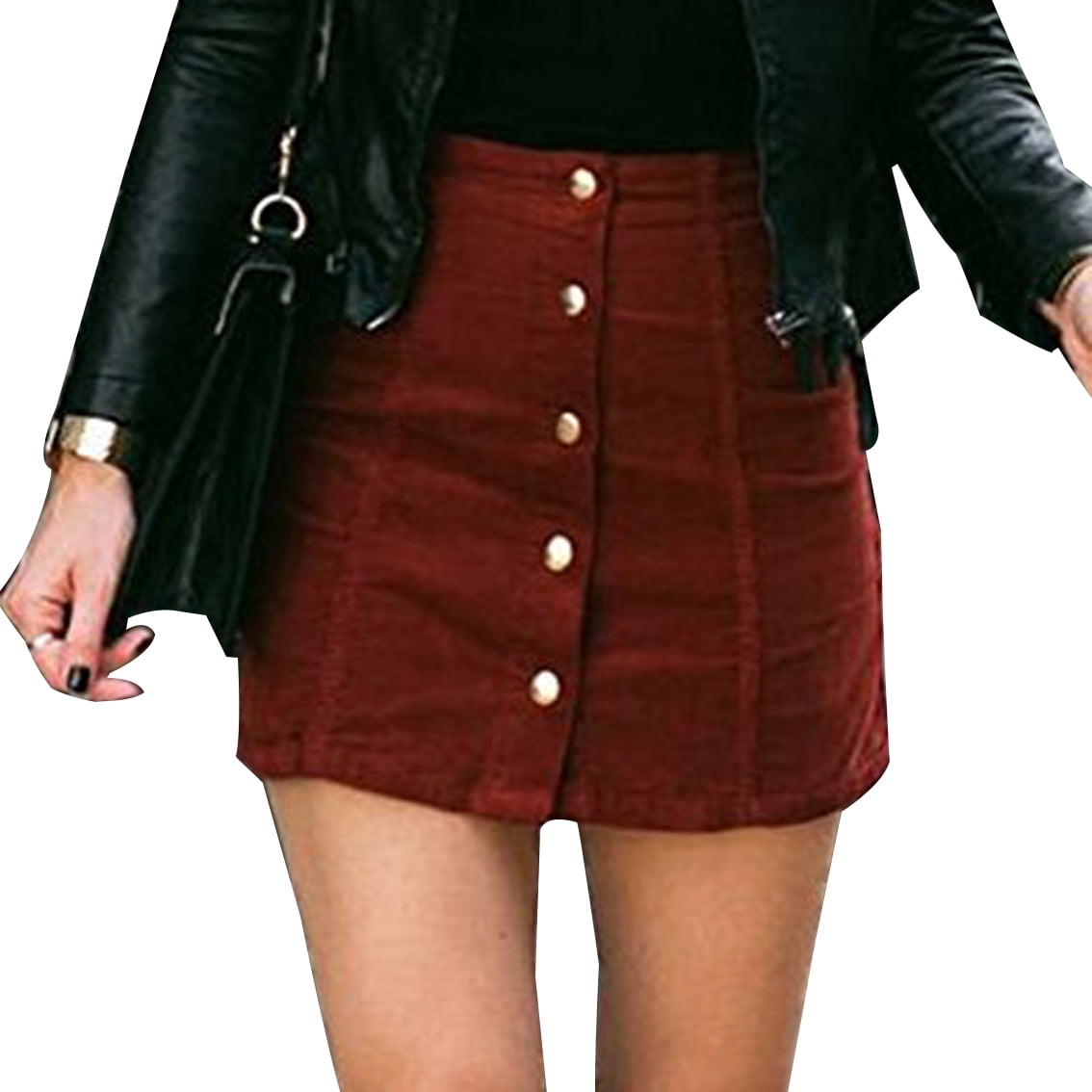 Fashion Double Breasted Suede Winter Autumn Skirts Slim Waist Ladies Pencil Skirts High Waist Women Casual Skirt