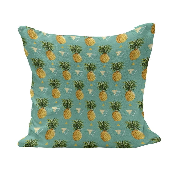 Pineapple Fluffy Throw Pillow Cushion Cover, Geometric Hipster Design Tropical Climate Fruits Pattern Retro Summer, Decorative Square Accent Pillow Case, 40" x 40", Orange Seafoam Green, by Ambesonne