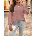 thumbnail image 2 of Long Sleeve Eyelet Tops for Womens Crew Neck Fall Shirts Casual Loose Blouses 2024 Trendy Clothes, 2 of 7