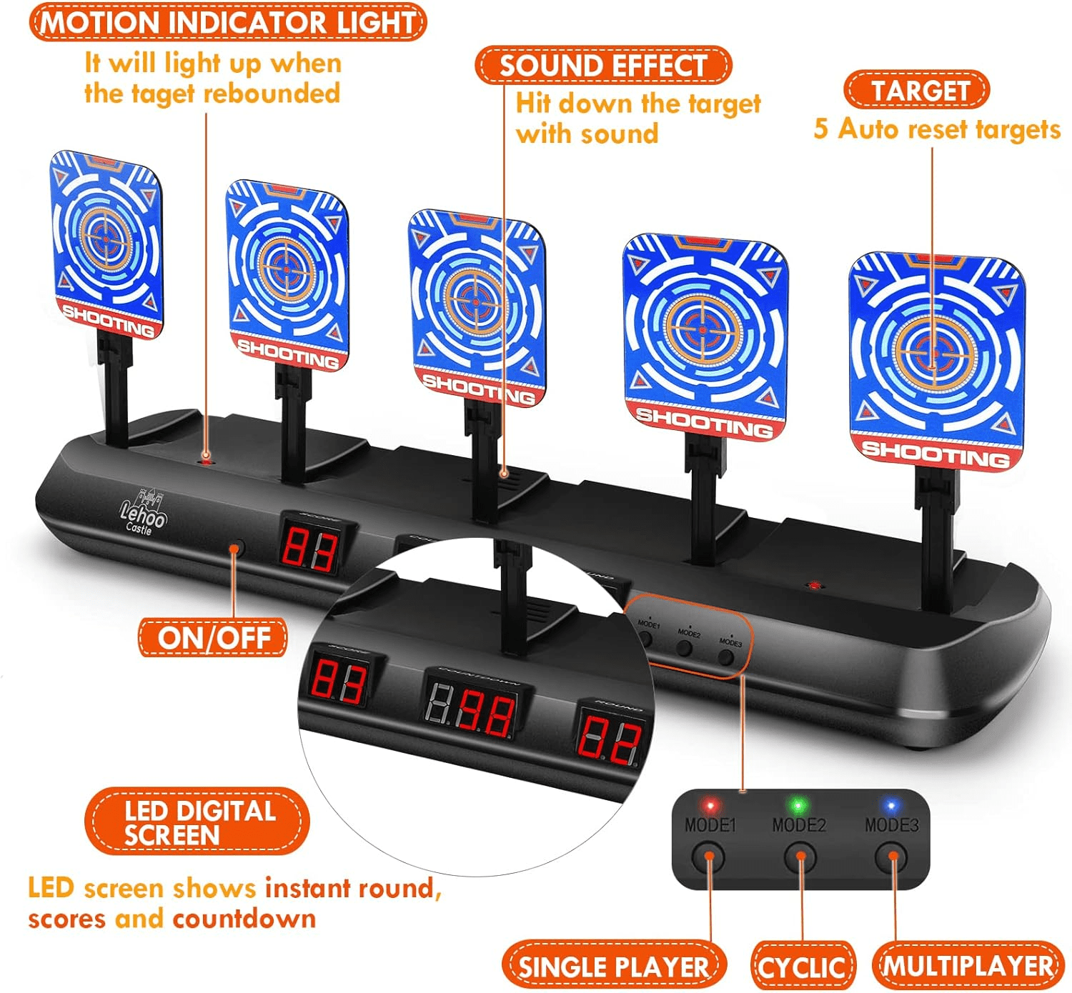 Electronic Shooting Targets, Nerf Target, 5 Electronic Shooting with Auto Reset, Digital Targets for Age 8 9 10 11 Kids to Shoot