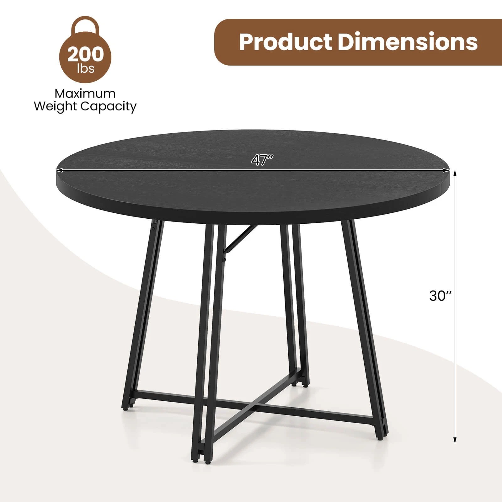 Auranook 47 Inch Dining Table w/8 Metal Supporting Legs & Cross Base for Dining Room