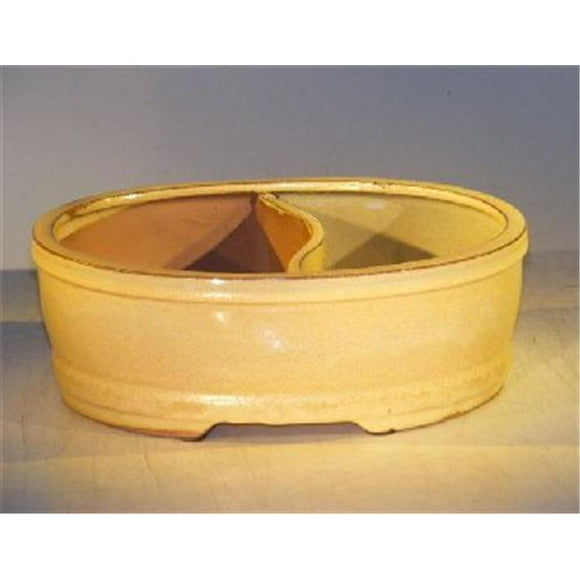 10 x 7.5 x 4 in. Ceramic Bonsai Pot - Land & Water Divider, Beige