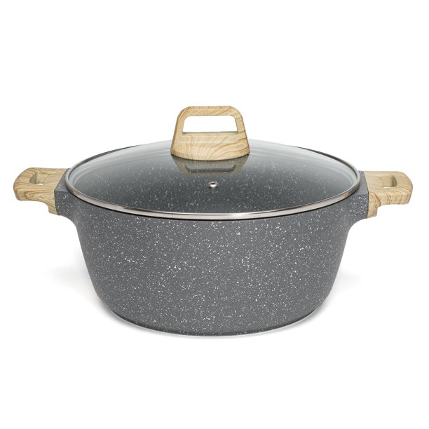 Ecolution Farmhouse Cast Aluminum Speckle Coated Stockpot Casserole Dish With Ergonomic Wood Look Handles Dishwasher Safe Glass Lid Durable Non Stick 6 Quart Walmart Com Walmart Com