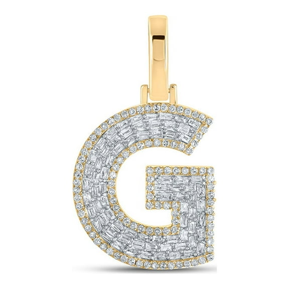 10kt Yellow Gold Mens Baguette Diamond G Initial Letter Charm Pendant 1/2 Cttw