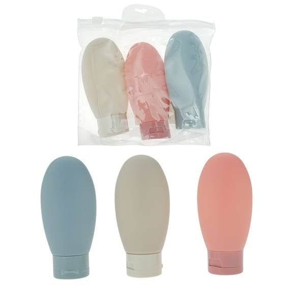 Unique Bargains 3 Pcs Travel Size Toiletries Bottles Containers Leakproof Squeezable Refillable Travel Bottles Set Pink Beige Blue