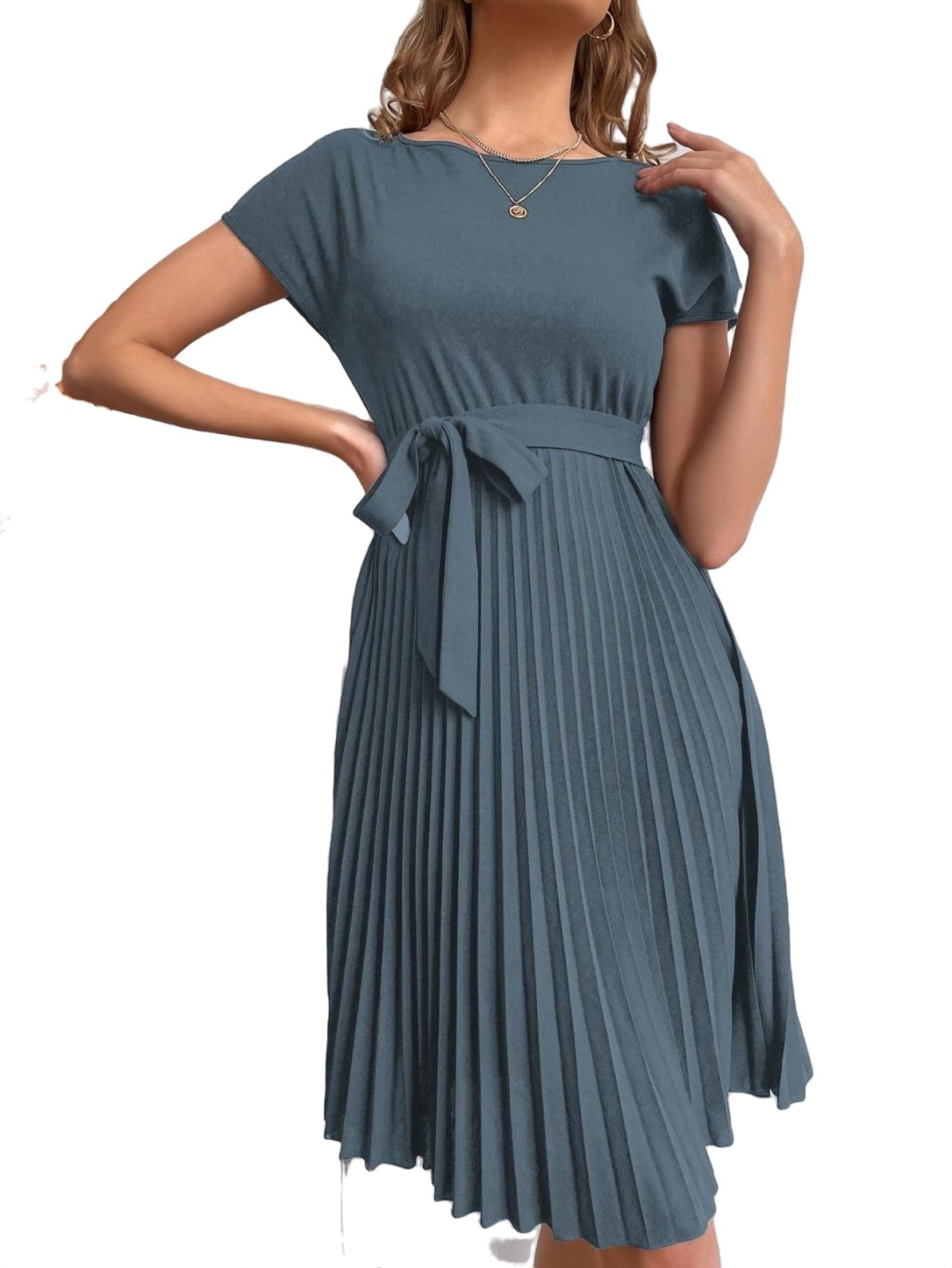 Grey Pleated Dress 