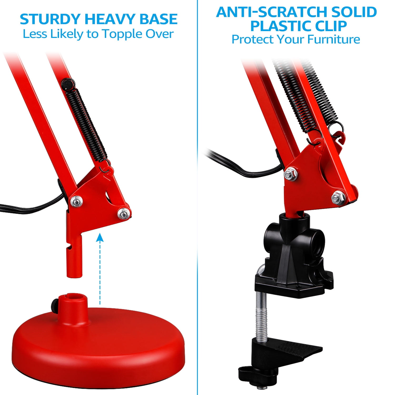 LED Metal Swing Arm Desk Lamp, Architect Table Lamp, Pixar Multi-Joint Adjustable Desk Lamp, Task Light for Office Bedroom Dorm Workbench Reading Study Work, Red
