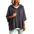 thumbnail image 4 of Nugftut Plus Size Hooded Sweaters for Women Poncho 3/4 Batwing Sleeve Loose Knitted Hoodie Pullover Sweaters, 4 of 6