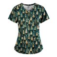 thumbnail image 3 of Xfvqtps Christmas Scrub Tops for Women Soft V-Neck Scrubs Comfortable Lightweight Nursing Uniforms Christmas Printed Short Sleeve Protective Top Working Uniforms with Pockets Multicolor, 3 of 4