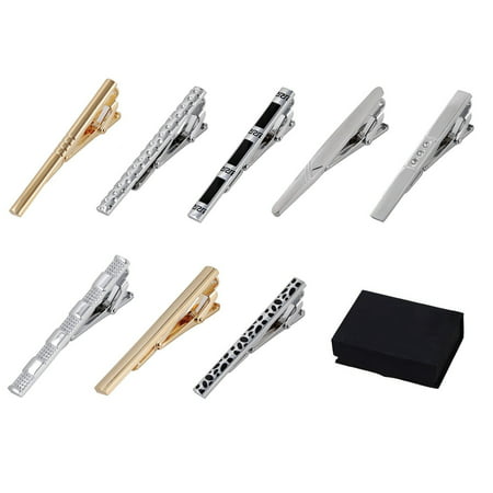 8 Pcs Set Tie Bar Clip Pinch Clasp, Silver & Gold in Deluxe Signature Gift Box