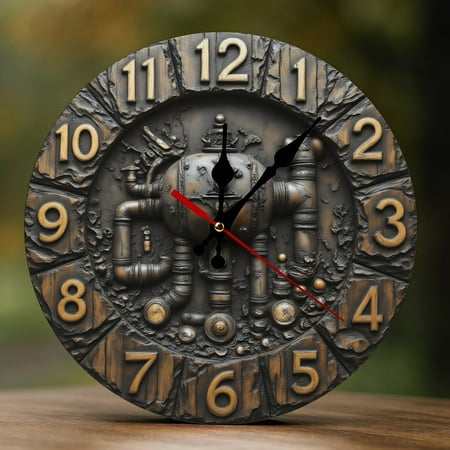 Wall Clock Decorative - Retro Steam Engine Print 2D Vintage Wall Clocks Battery Operated Silent Non-Ticking for Bedroom, Living Room, Kitchen, Office, Classroom, 10 Inch