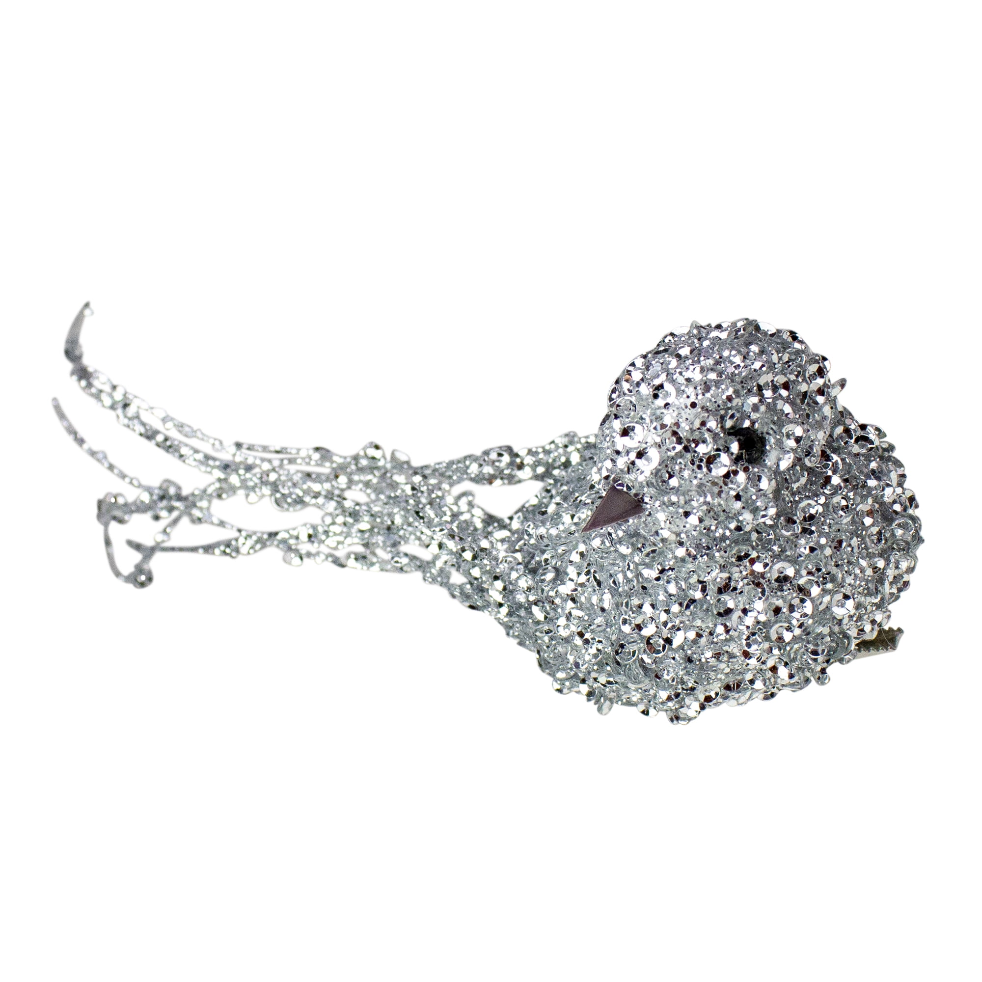 6.5" Silver Sequined Bird Christmas Ornament with Clip