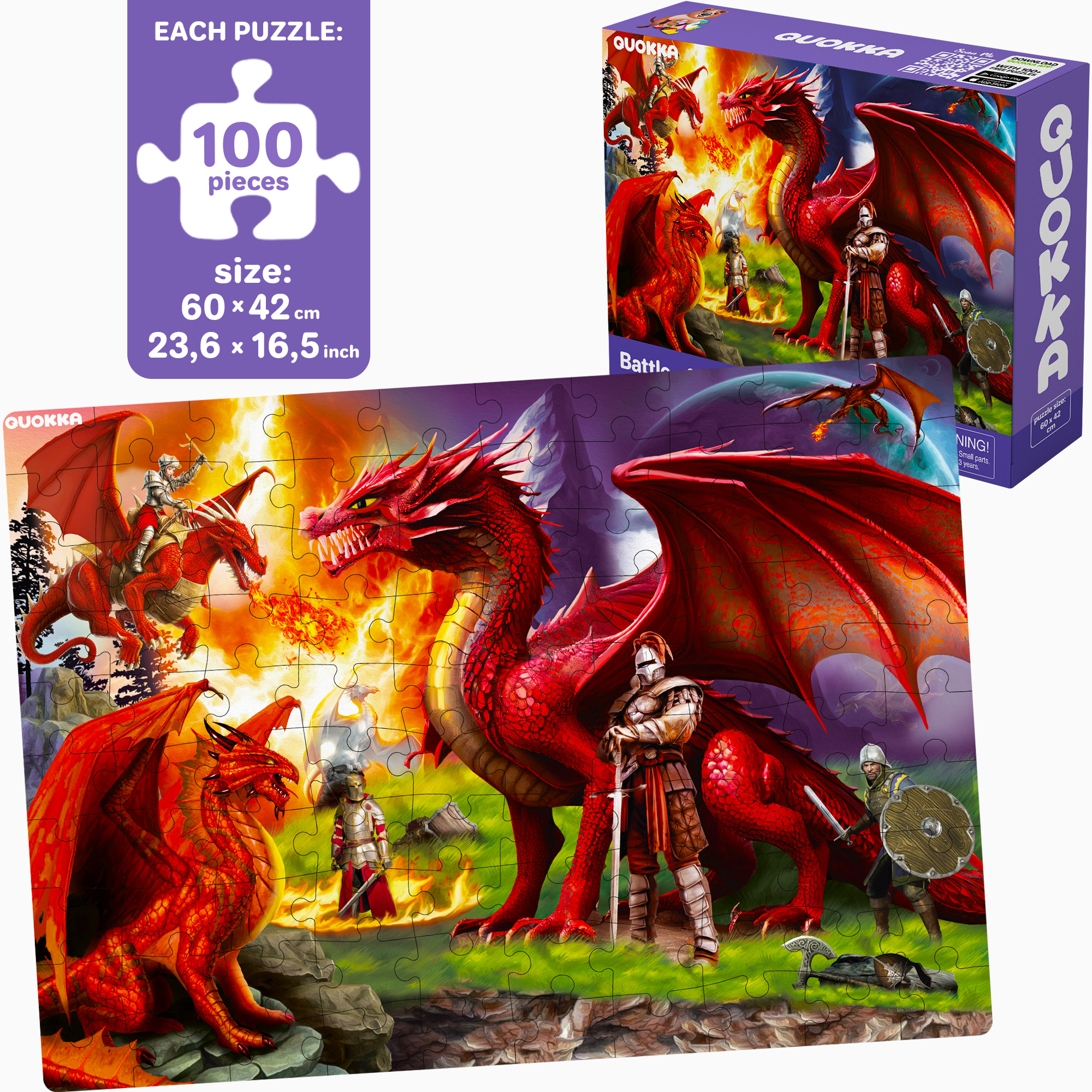 QUOKKA 100 Piece Puzzles for Kids Ages 4 6 - 3 Floor Puzzles for Toddlers 3 5 - Pirates Dragons