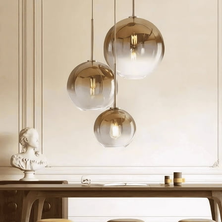 3-Light E26 Globe Gold Pendant Lights with Gradient Glass