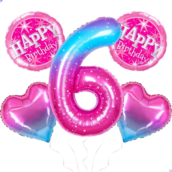 Globo Florisland, degradado, número 6, para cumpleaños de Jojo Siwa