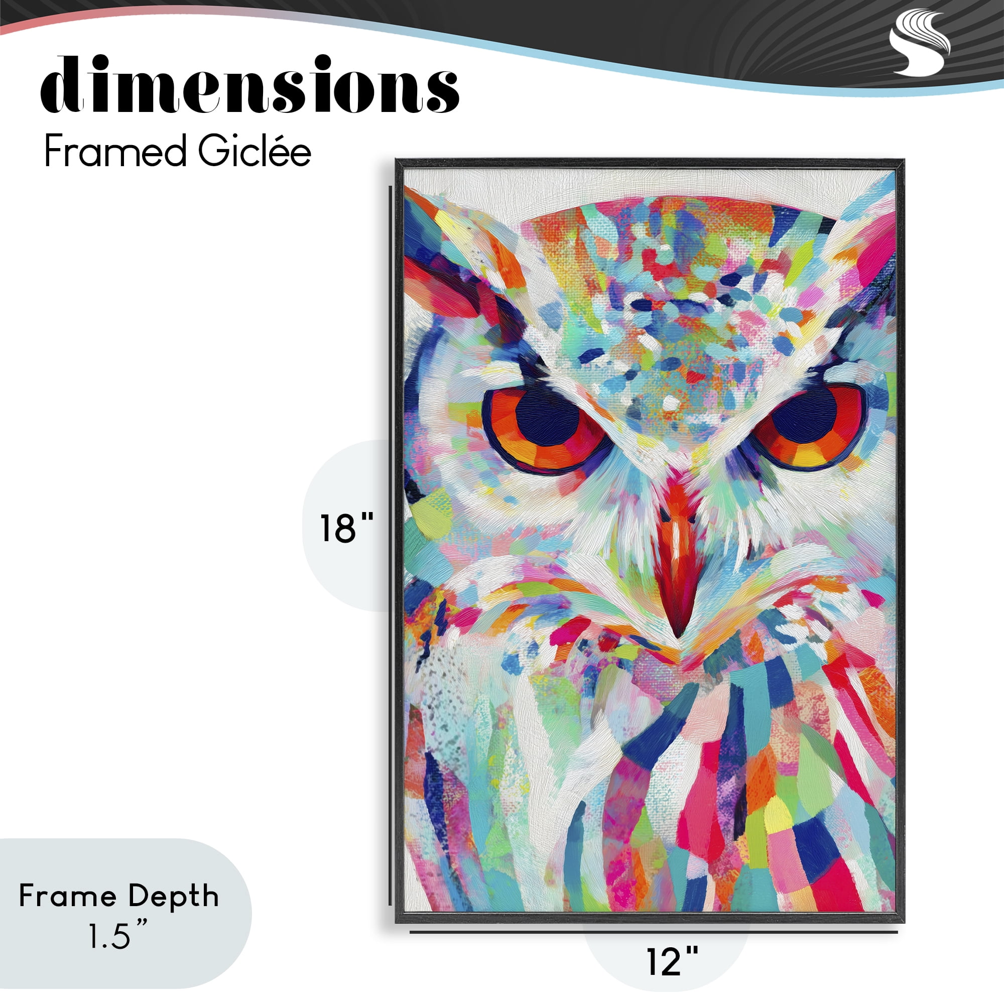 Stupell Industries Expressive Owl Gaze Black Framed Giclee Art, design by Chromatic Storm Studio