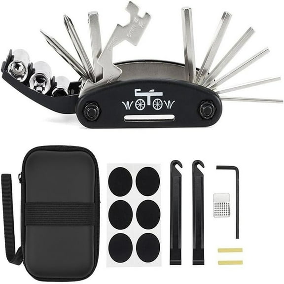 Bike Repair Tool Kit - 16 in 1 Bicycle Multitool Portable Mountain Bike Tool Cycling Maintenance, Bike Hex Key Wrench & Bike Tube Patch Kit & Tire Lever & Hard Carrying Case 16 in 1
